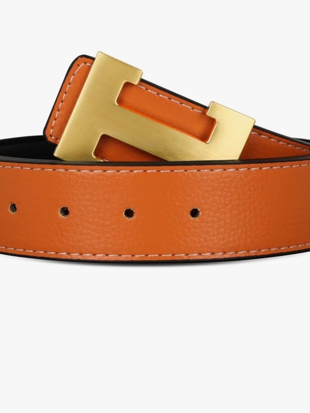 Men's Leather Hermes Belt with Gold H Buckle